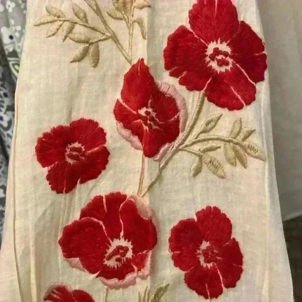 St Roche Gauze Full Length Flower Embroidered Sleeve Blouse- Size 8 - Picture 3 of 14